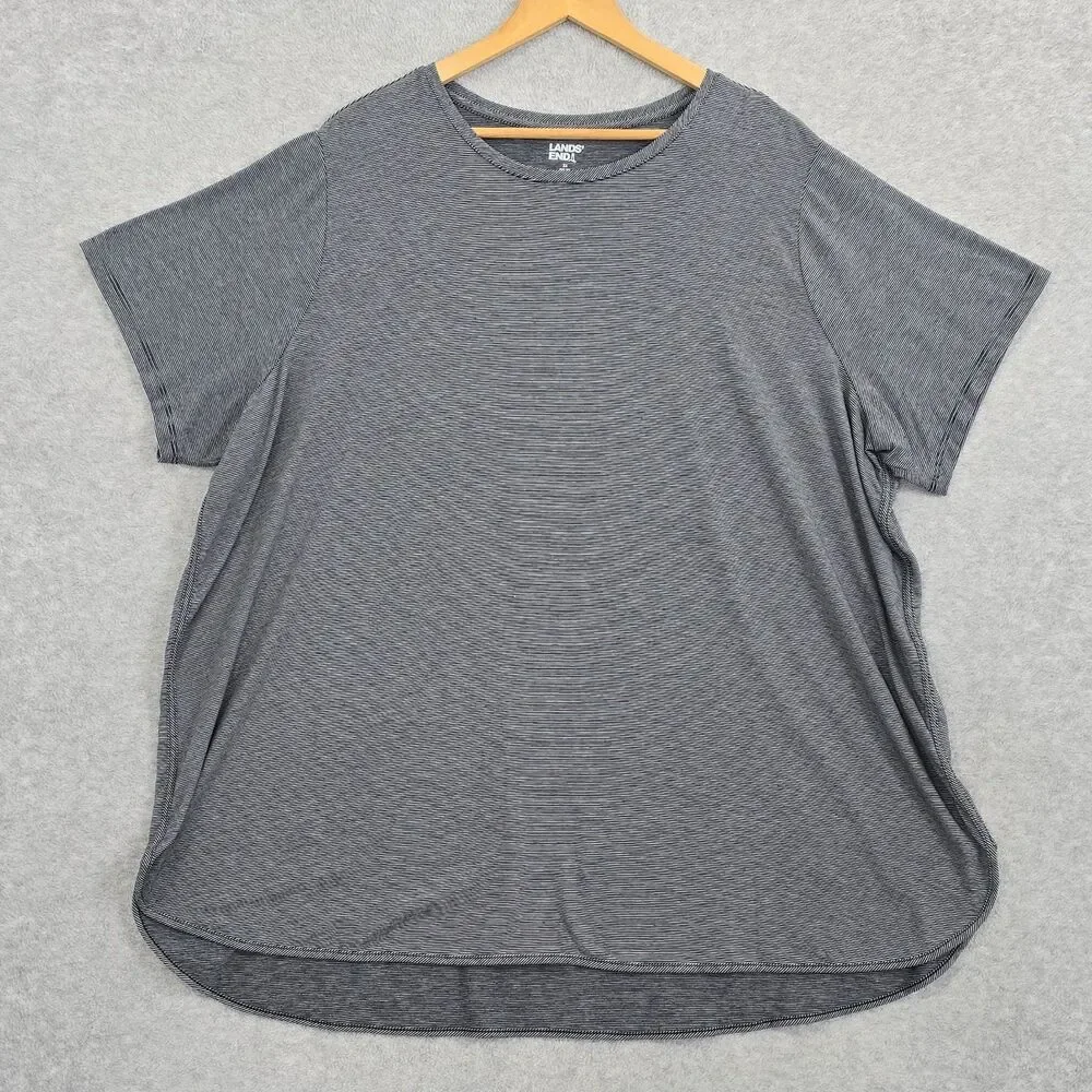Lands End Womens 3X Navy Black White Stripe Short Sleeve Pullover Tunic Top